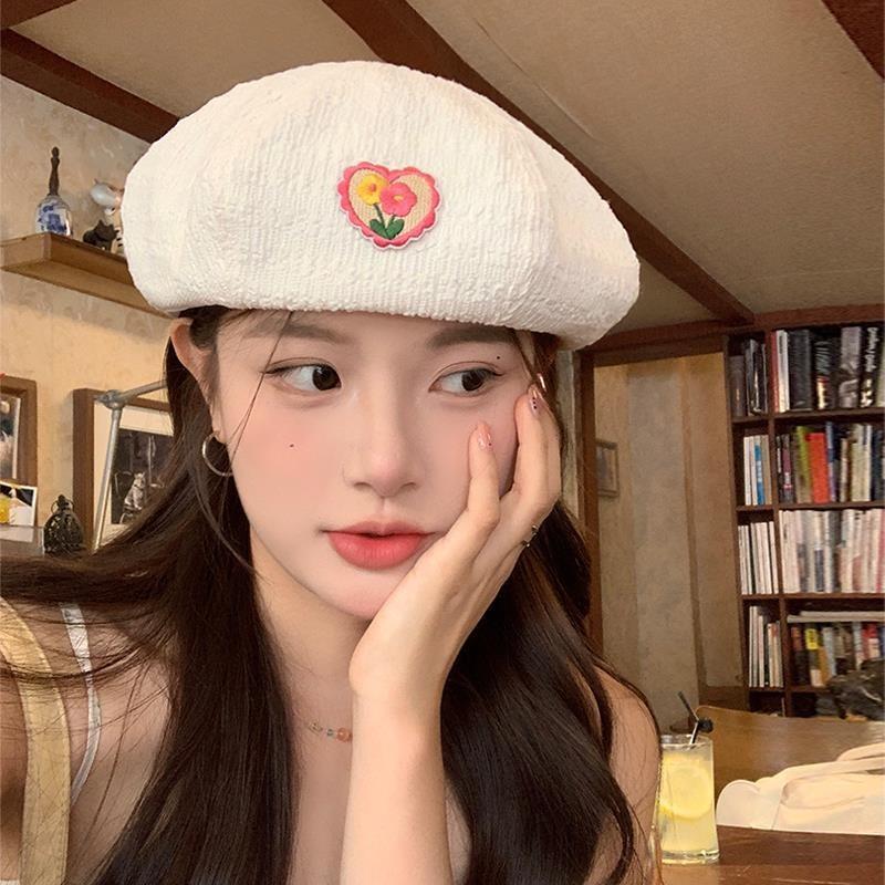 Floral Beret Embroidery Hat Women Lightweight Breathable Caps Gifts Fashion