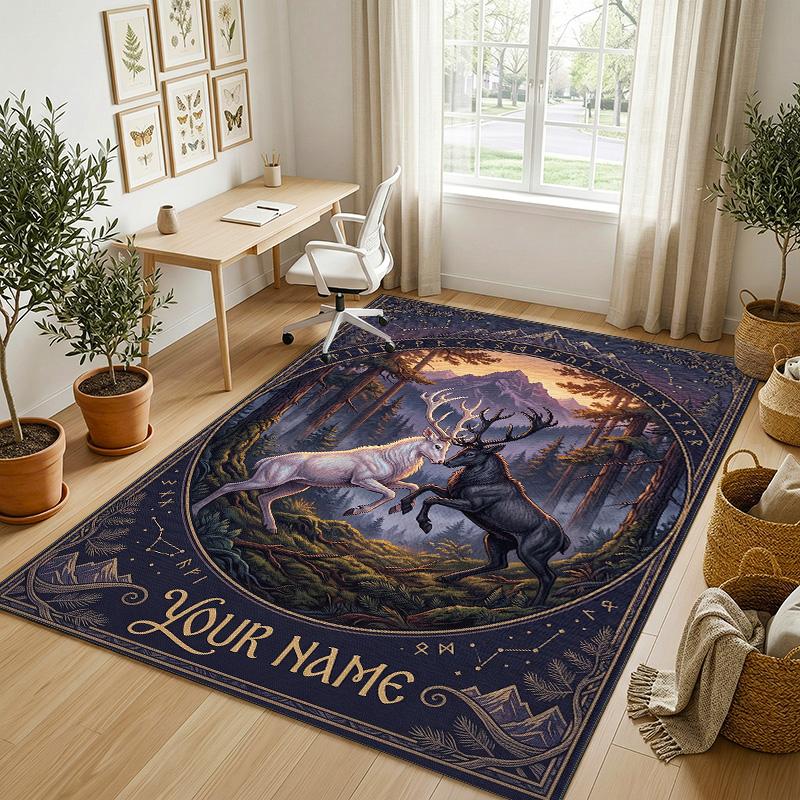 Forest Creatures Theme Soft Crystal Velvet Rug Custom Name & Text Print Non Slip Floor Rug for Bedroom Living Room
