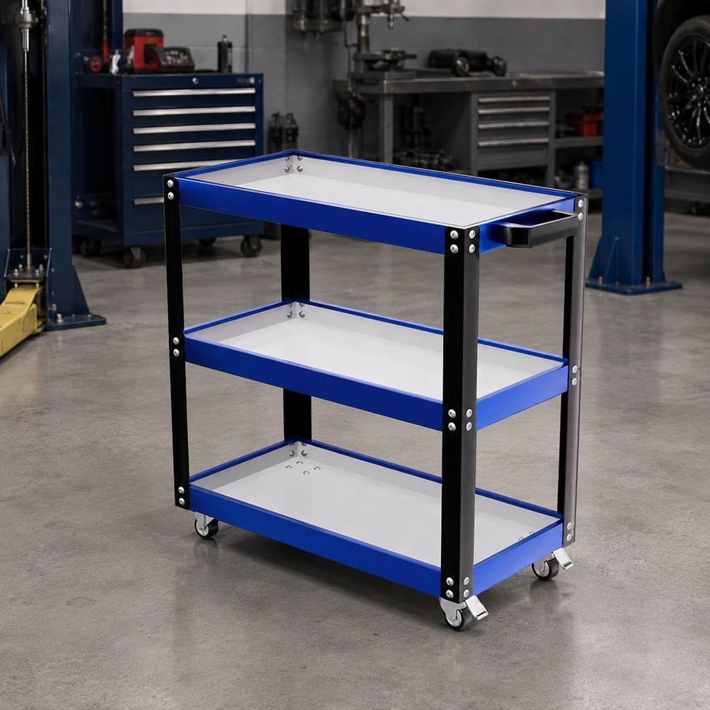 Three-Tier Utility Cart with Wheels Mobile Tiered Rolling Locking