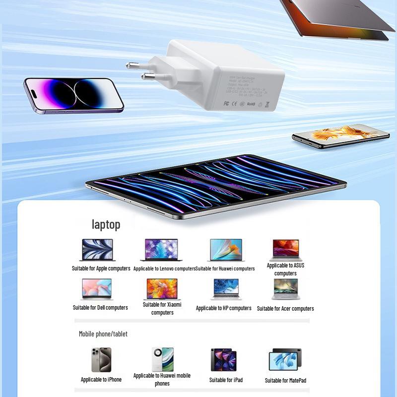 65W Gallium Nitride Dual-Port USB-C Fast Charger for Laptop & Phone