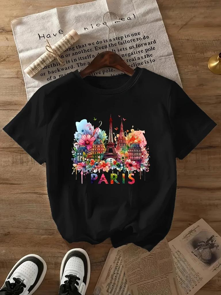 Paris Printed TShirts Casual TShirts with Short Sleeves And Spring And Summer Fashion WomenS Tops TShirts
