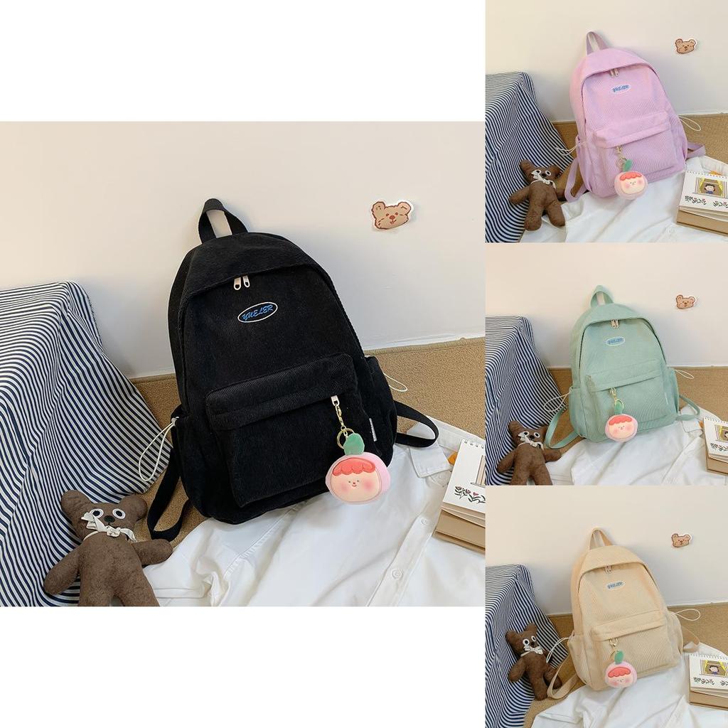 Cute Girl Backpack Nylon School Bag With Solid Color And Letter Embroidery Design For Daily Use