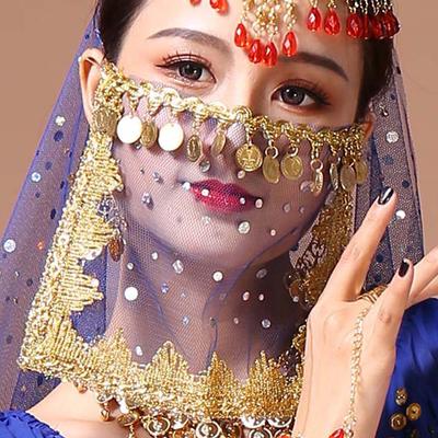 New Women Girl Sequins Mesh Rhinestone Face Veils Performance Accessories Belly Dance Costumes