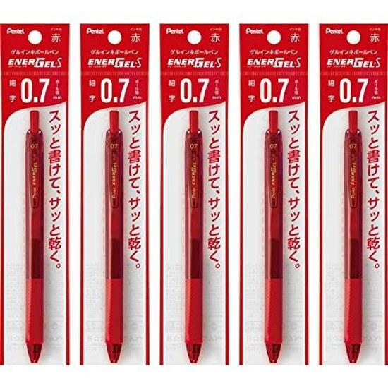 Pentel Ballpoint Pen Gel Ink EnerGel ES 0.7mm Red Barrel XBL127-B 5 Pieces
