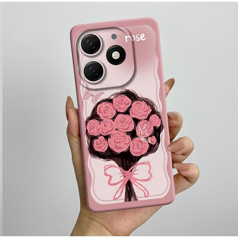Für tecno Spark go 2024 BG6 Hülle Fundas Schöne Blumen Mattes Flüssigsilikon Schutzhülle Für Tecno SparkGO 2024 Handyhüllen