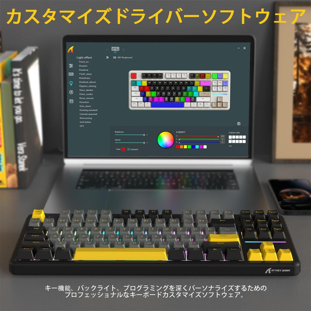 Klawiatura gamingowa ATTACK SHARK x MAMBASNAKE X87 z uszczelką Blueberry, liniowa PBT OEM, bezprzewodowa z 3 połączeniami, TFT RGB 87 PCB, japońska instrukcja obsługi
