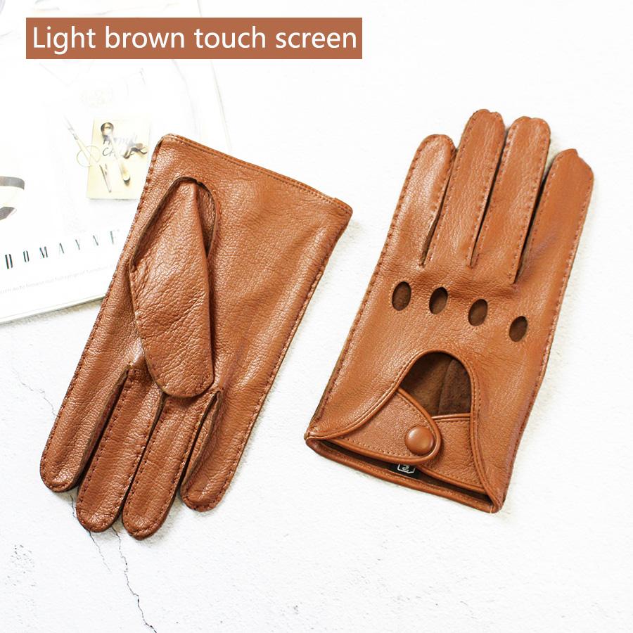 Deerskin Driver Gloves Men's Leather Unlined Single Layer Thin Hollow Breathable Motorcycle Riding Car Driving Spring and Autumn