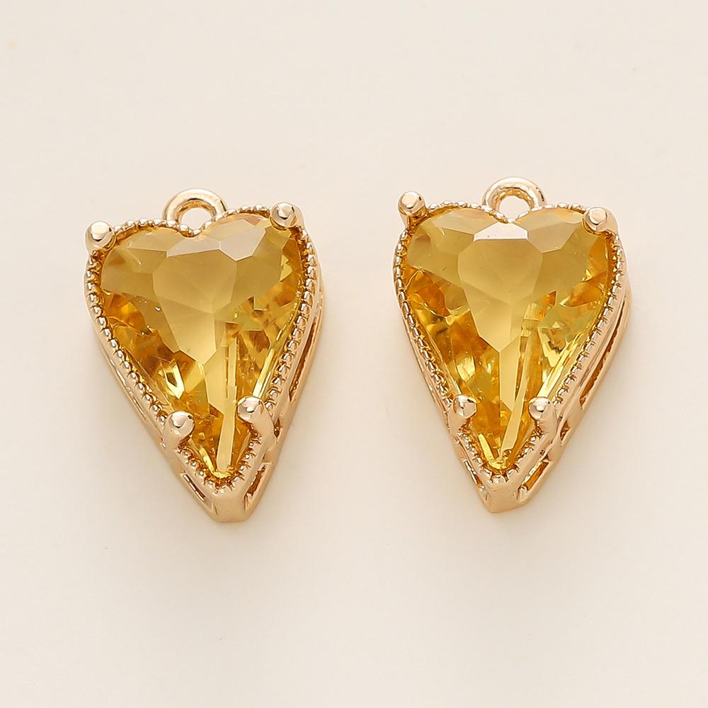 4/6Pcs 14/18K Gold Color Plated Zircon Single Hole Love Heart Double Hole Square Pendants For DIY Jewelry Making Findings