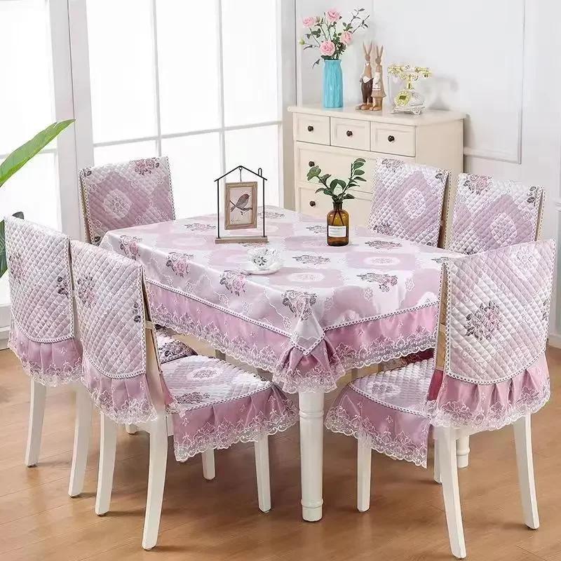 Couverture de chaise à ourlet en dentelle, Style européen, tissu de Table à manger, coussin, nappe imprimée plate, tissu de couverture de tabouret d'art