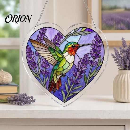 Artistic Puzzle for Adults Acrylic Suncatcher, Colorful Window Hanging Pendant, Heart Shape Stained Glass Modern Home Aesthetic Decor Style