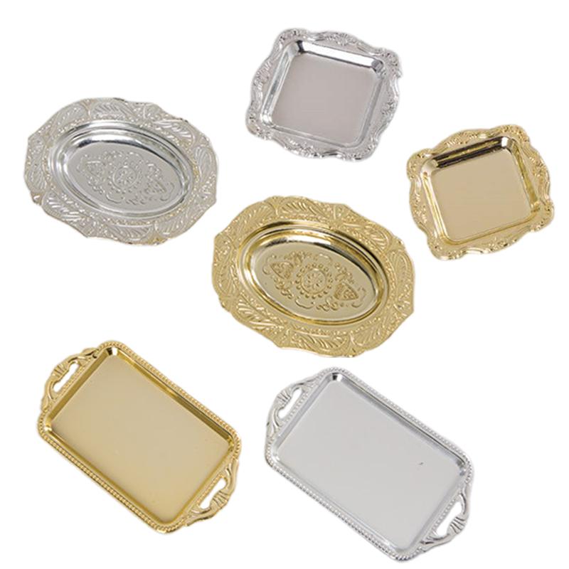 3pcs Plastic Plate Silver Electroplated Plate Fruit Plate Small Tray Gold Jewelry Display Tray Festive Dim Sum 3 styles