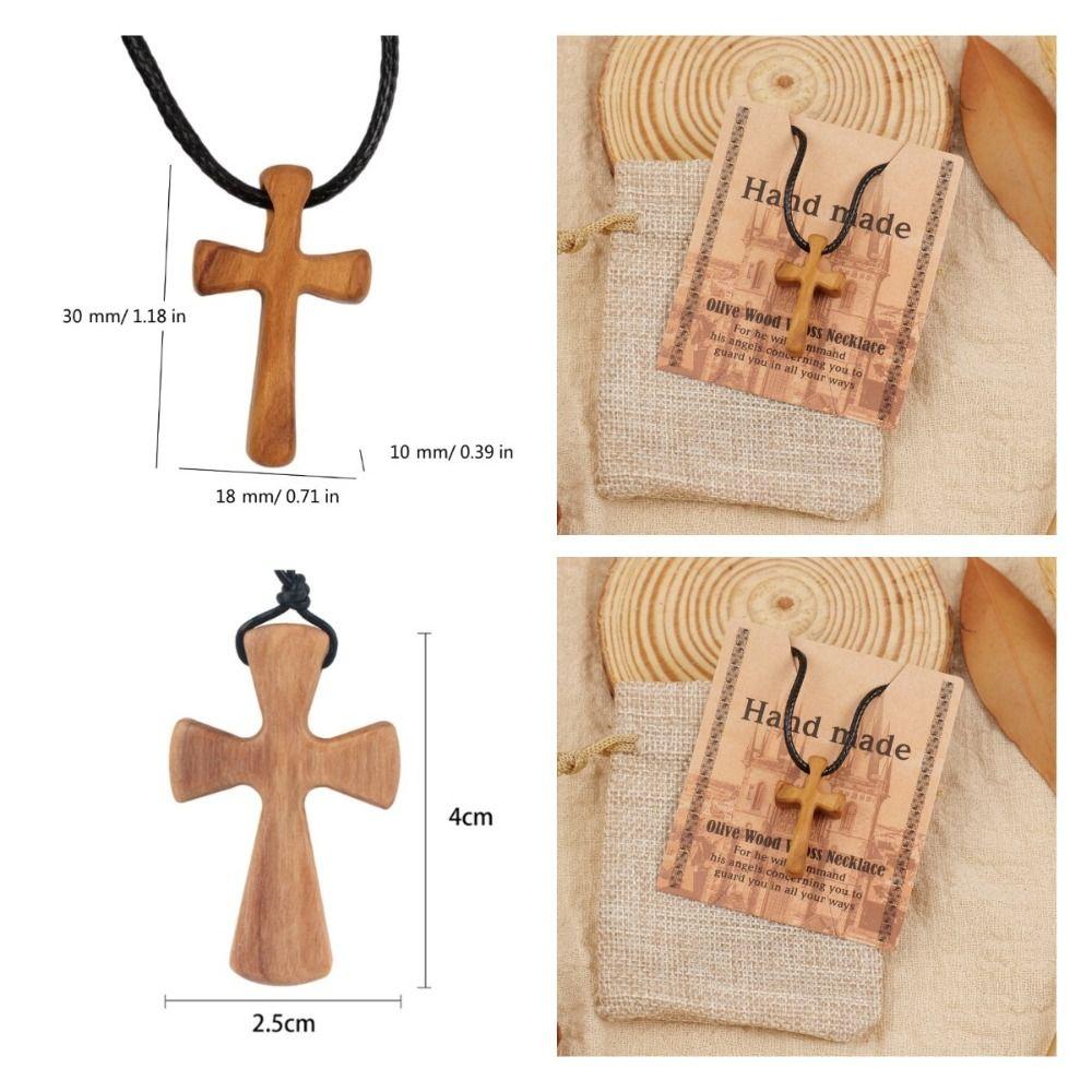 Hand-carved Cross Pendant Leather Rope Neckchain for Prayer Funny Cross Necklaces Church