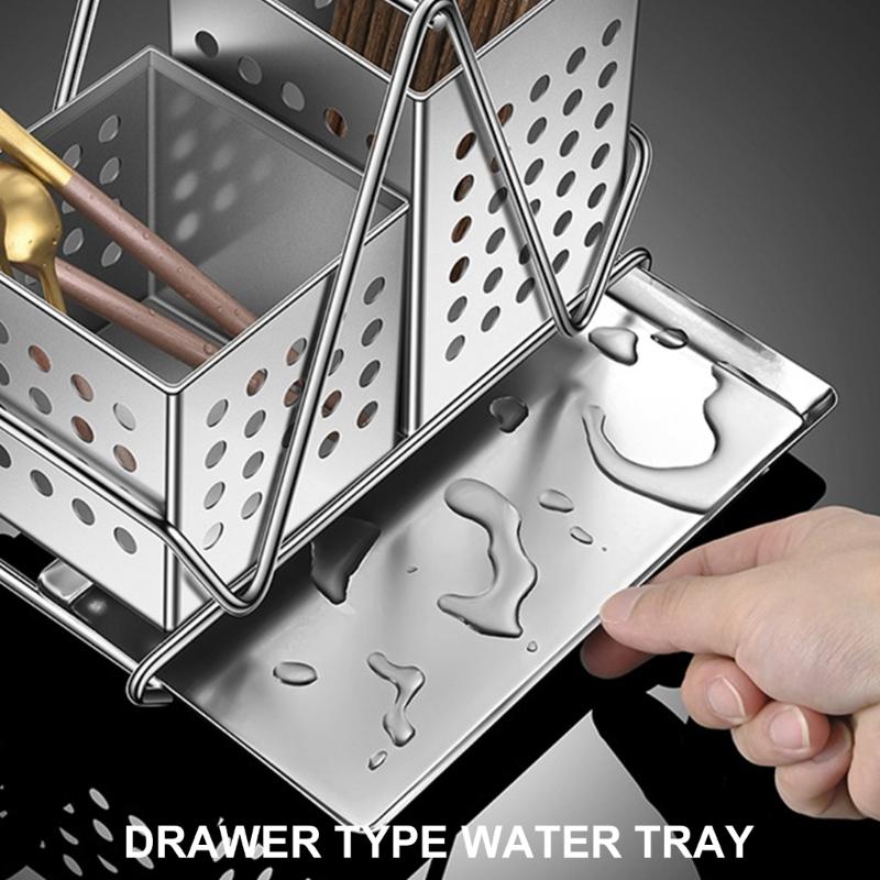 304 Stainless Steel Chopstick Storage Organizer Convenient Cutlery Drain Rack Practical Kitchen Chopsticks Holder