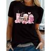 Pink Coffee & Love Women's Tee - Sweet Drinks Graphic, Cozy Casual Print for Daily Wear