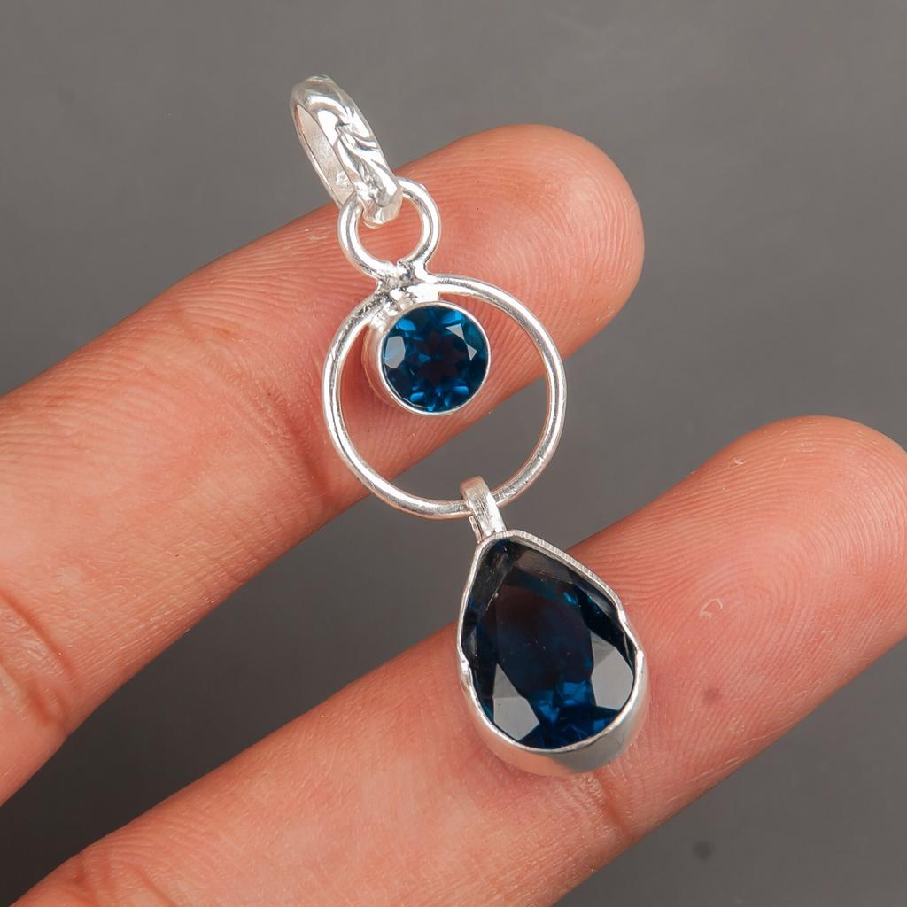 London Blue Topaz Gemstone 925 Sterling Silver Jewelry Pendant  Anniversary Gift PP-10-4