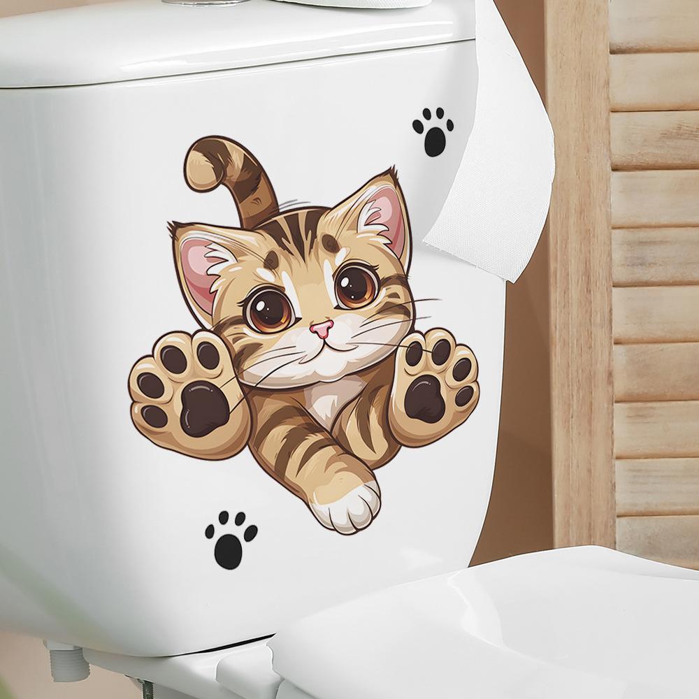 Cartoon Cat Toilet Stickers Bathroom Bathroom Decorative Wall Stickers Self-adhesive