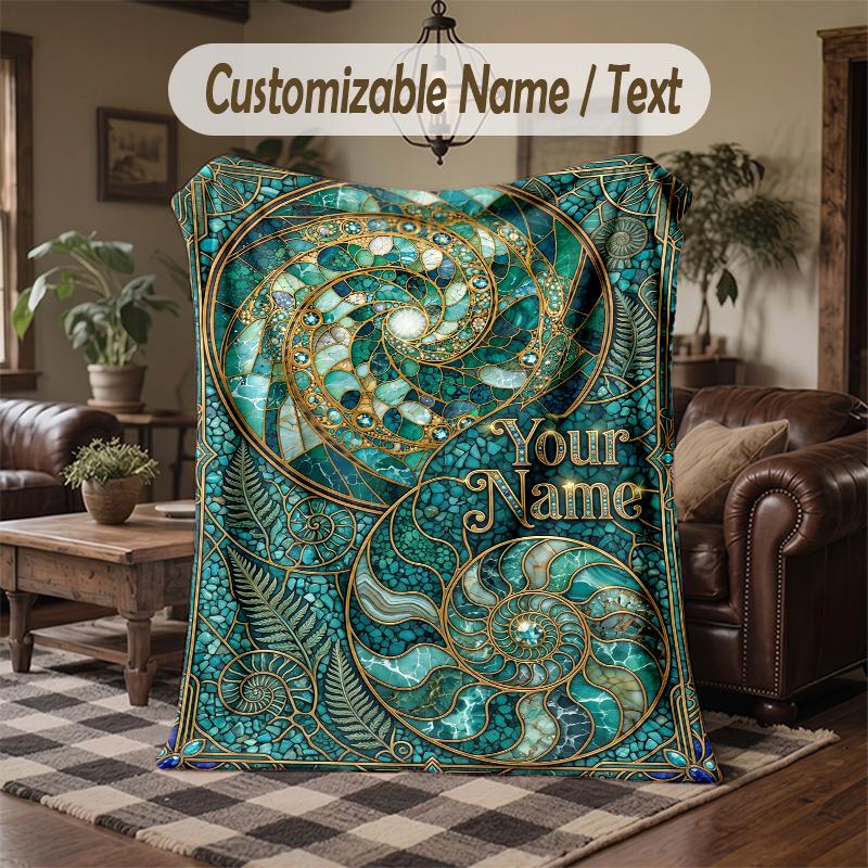 Golden Spiral Theme Throw Blanket Custom Name Text Personalized Blanket Soft Cozy Blanket for Home Sofa Bed
