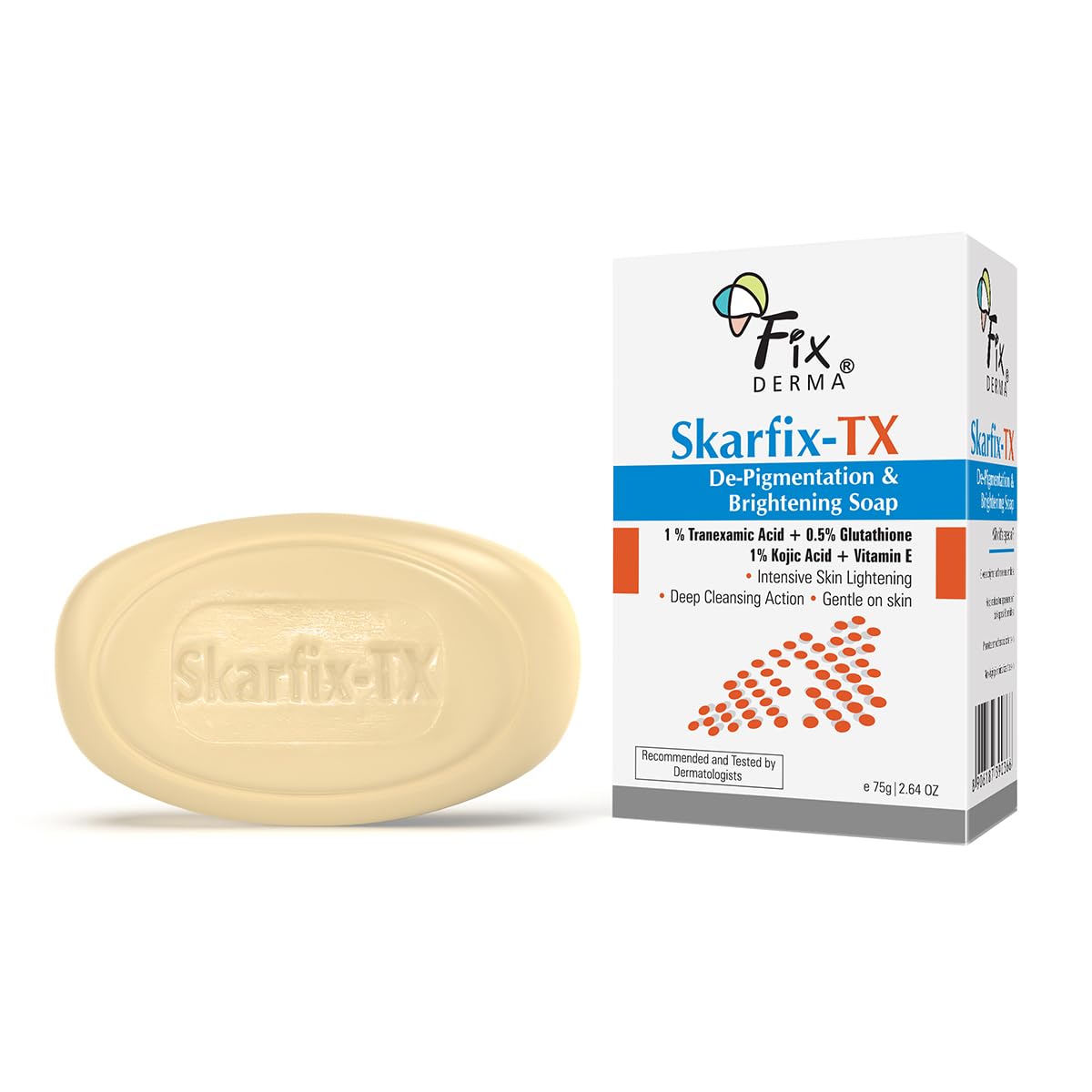 Fixderma Skarfix -TX 1% Kojic Acid Soap for Skin Whitening with Tranexamic Acid | Glutathione for Pigmentation | Skin Whitening Soap for Women & Men -