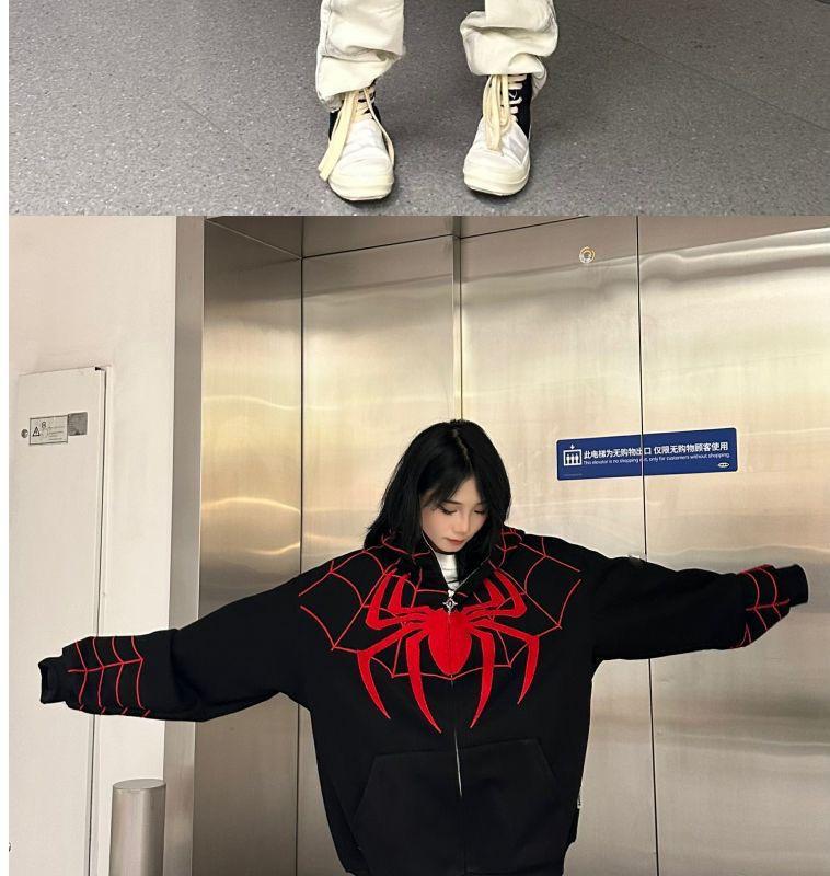 Sweat à capuche rétro tendance pour homme 2024 Spider-Man Chenille - Veste zippée d'automne