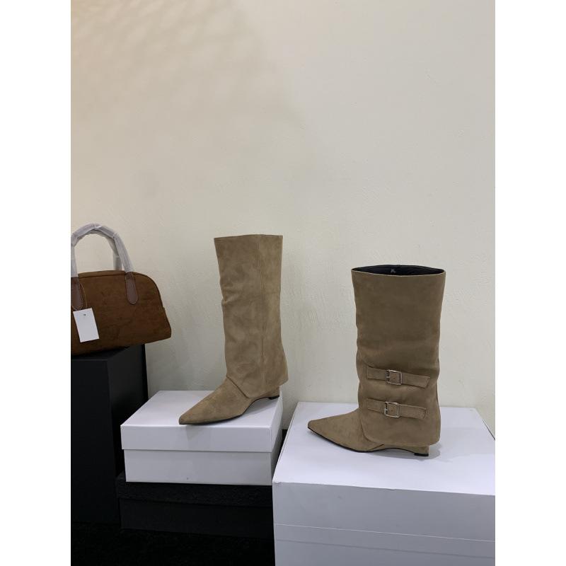 

2025 autumn and winter new pointed toe heel but knee boots medium heel knight high boots pant tube boots western boots 39 хаки