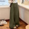 ZANZEA Damen Casual Elastische Taille Einfarbig Lose Lange Hosen