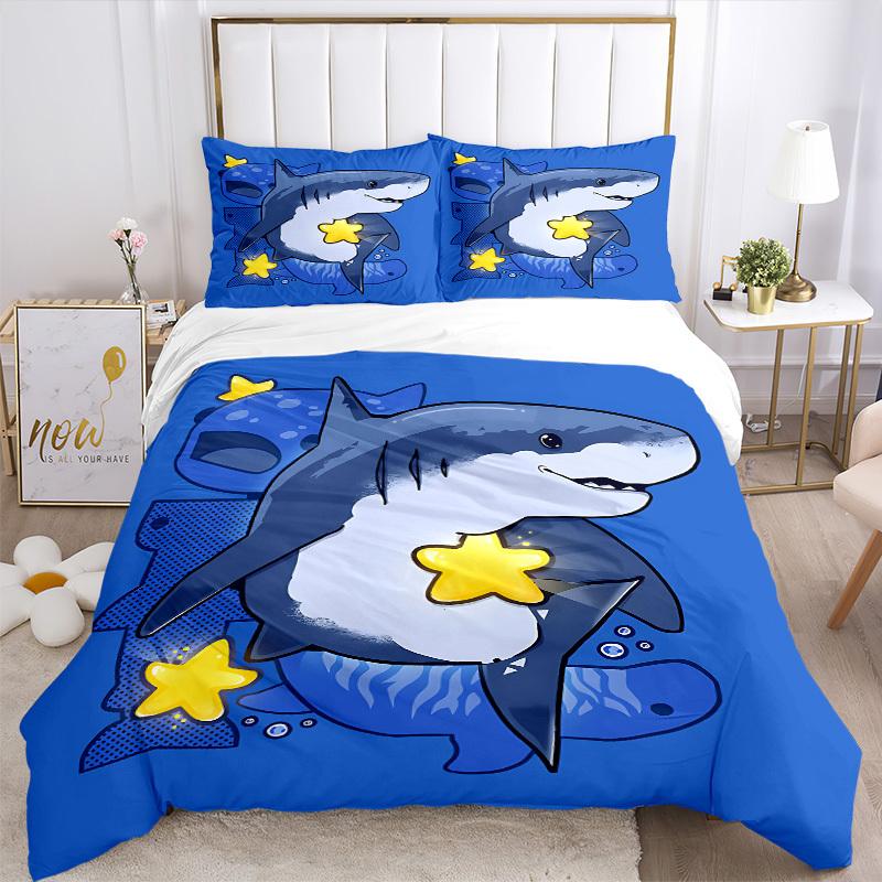 3pcs Bedding Set Shark Star Includes 1 Comforter + 2 Pillowcases, Without Pillow Inserts, Soft Comfortable,a0909130