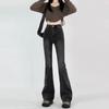 Raw Edge Design Sense Black Gray Micro Flared Jeans Woman