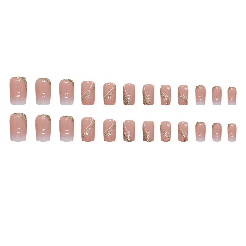 Medium-Length Gradient Heart Nail Art Tips - Flashy Style False Nails
