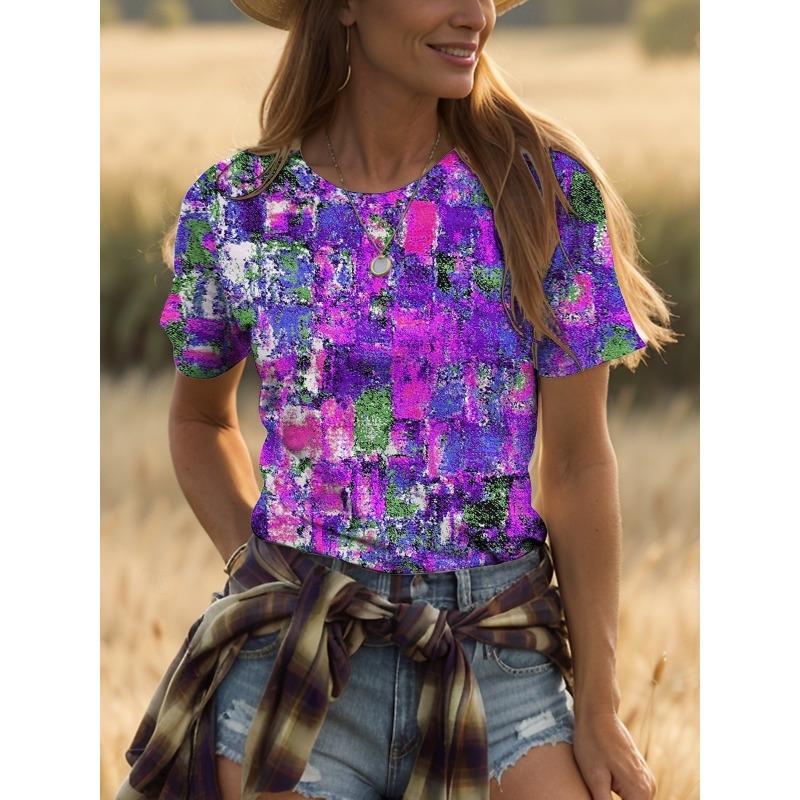 Sommer Damen Print T-Shirt V-Ausschnitt Kurzarm Oberteile Tees Freizeitkleidung Mehrere Stile und Größen zur Auswahl