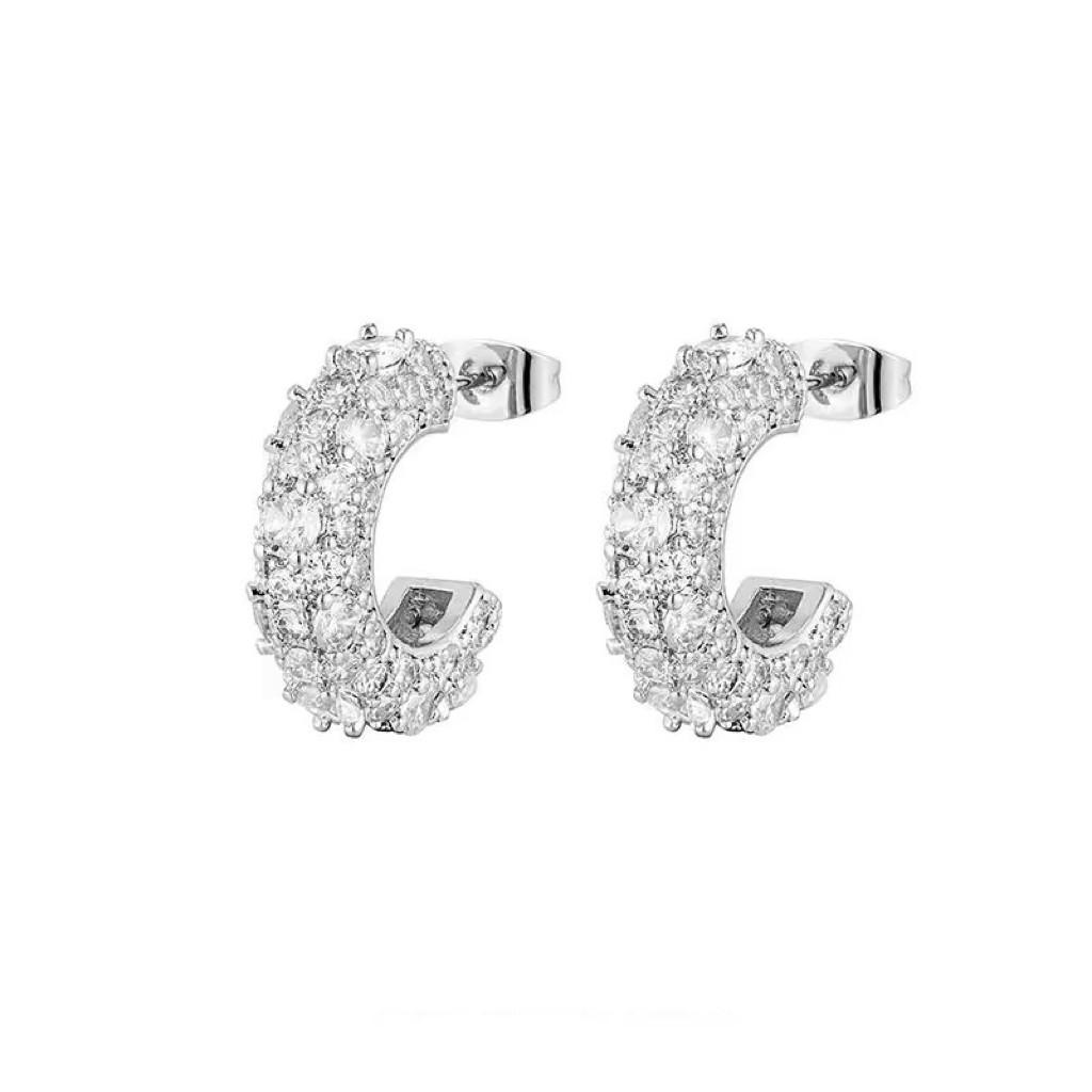 High-End Full Diamond C-Ring Earrings Trendy Male Hip-Hop Stud Earrings Female Couple Zircon Earrings