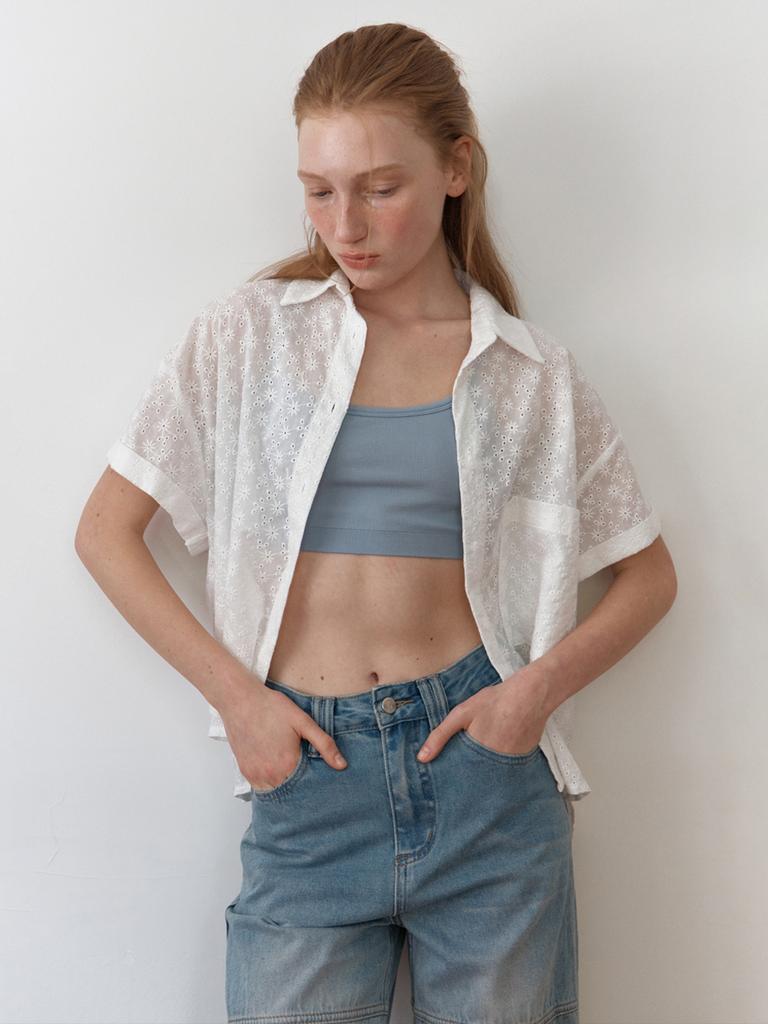 Elssibeui Cutwork Embroidery Shirt_White
