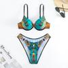 Set Bikini Damă cu Pene de Păun și Imprimeu Leopard Detaliu cu Pietre Prețioase Costum de Baie Două Piese