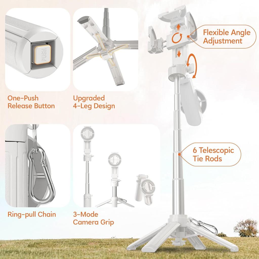 Magnetic Mini Selfie Stick for iPhone, 4 In 1 Portable Pocket Size Tripod for iPhone MagSafe/Android with Remote/Cold Shoe Mount