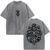 Unisex Washed Anime Berserk Guts T-shirts Swordsman Gatsu Sacrifice Zodd Cosplay T Shirt Oversized Cotton Vintage T Shirts Streetwear