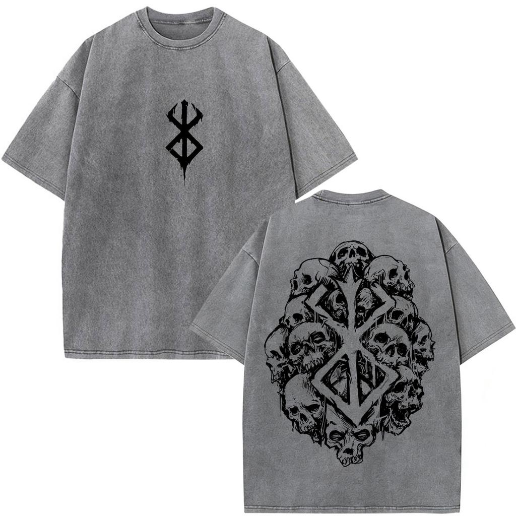 Unisex Washed Anime Berserk Guts T-shirts Swordsman Gatsu Sacrifice Zodd Cosplay T Shirt Oversized Cotton Vintage T Shirts Streetwear