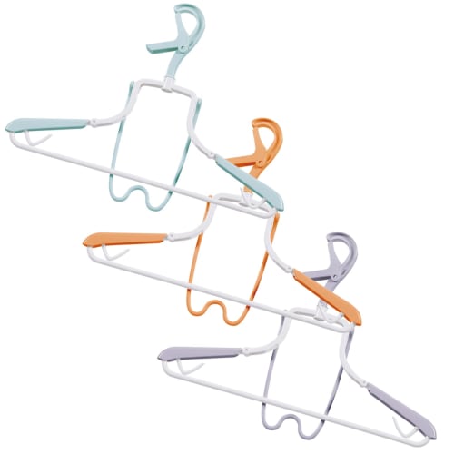KOKUBO Industries Rod Catch Hoodie Hanger, Set of 3, Made In Japan, 5837, Green/Orange/Purple, 33.5cm H X 44cm W X 3cm D