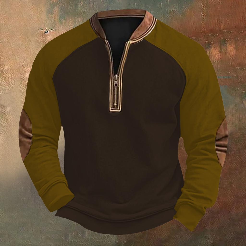 Men's Retro Casual Color Blocked Zipper Sweatshirt