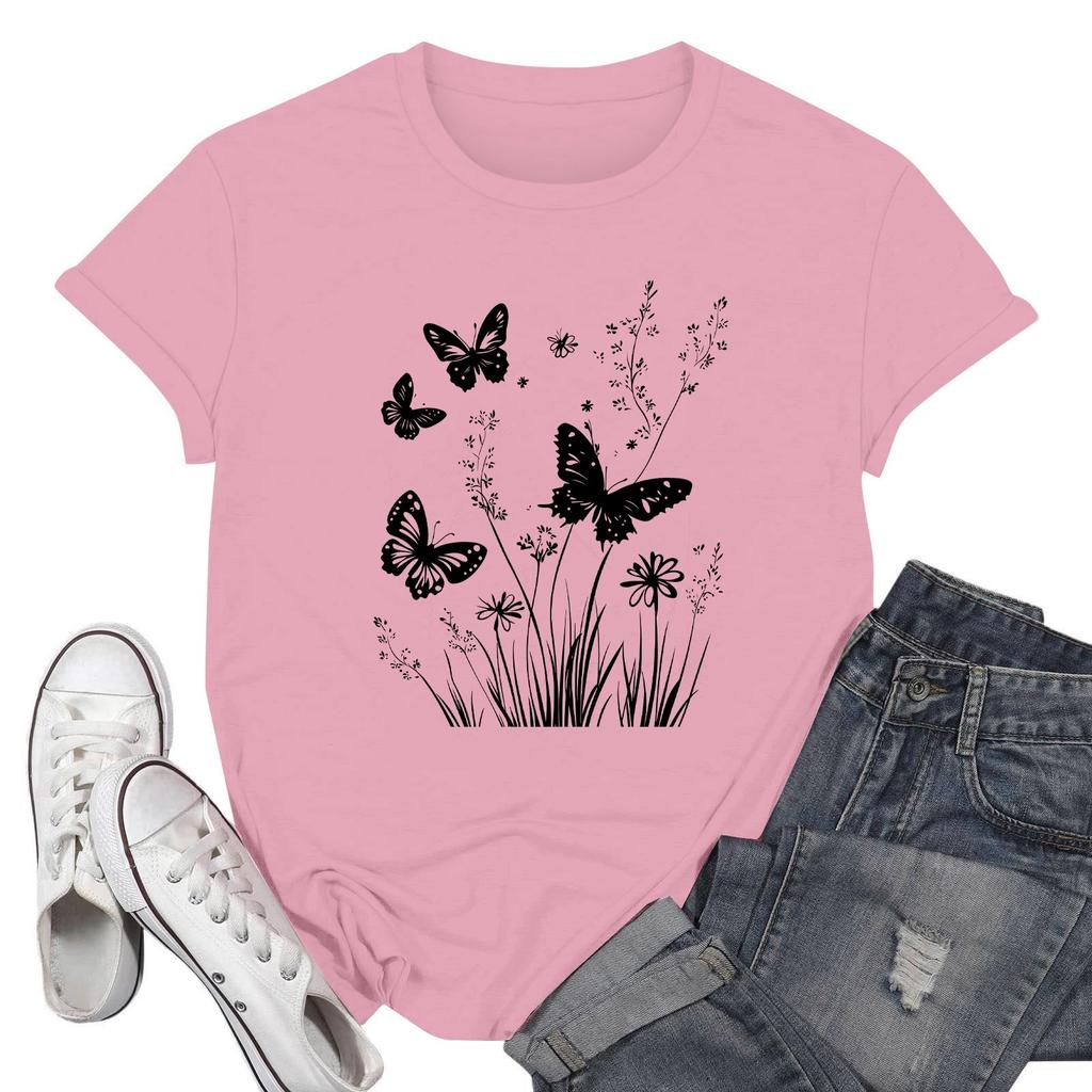 Women's Fashion Casual Printed Short Sleeve Round Neck Pullover Tops