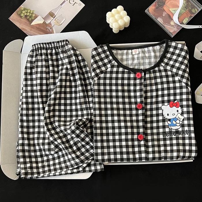 Summer Cartoon Pajamas Set for Women: Short Sleeve & Shorts in Soft Cloud Cotton M, L