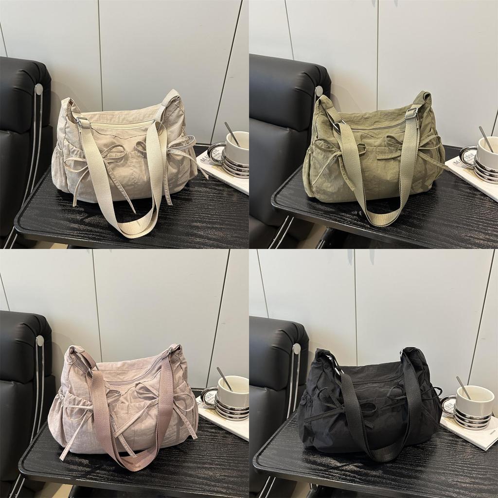 Nylon Folded Shoulder Crossbody Bag For Casual Daily Use With Zipper Closure