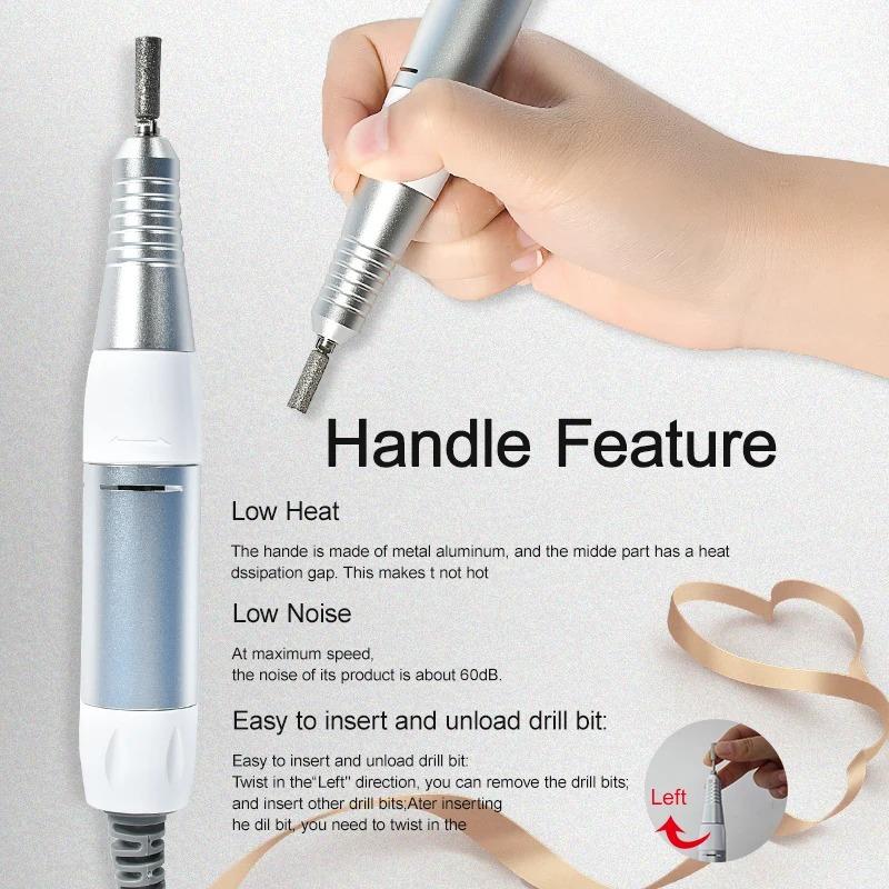 Professional Electric Nail Drill Handle Stainless Steel Nail Art Drill Pen Handle Nail Files Polish Grind Manicure Drill Tools
