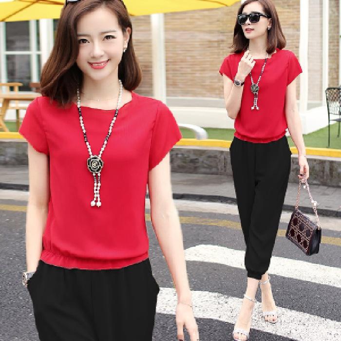 

Large Size Female s Clothing Fat Mm Summer Clothing New Style Slimming and Stylishable Casual Suit for Female To Reduce Practical Use 4XL красный