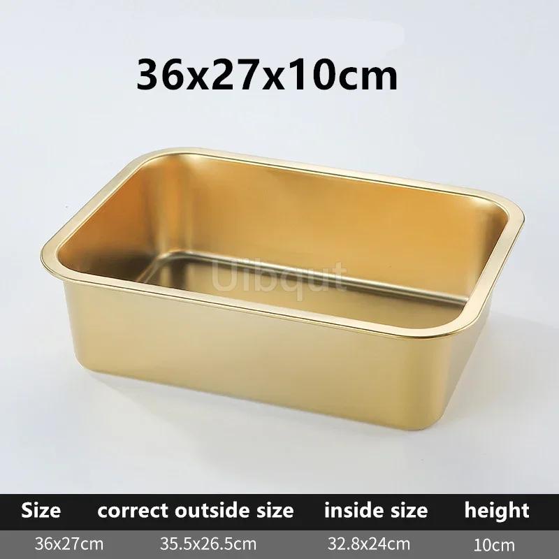 Gold Golden 304 Stainless Steel Plate Storage Tray Rectangular Square Oven Basin Baking Pot Dish Deep Bbq Cafeteria Soup Bowl