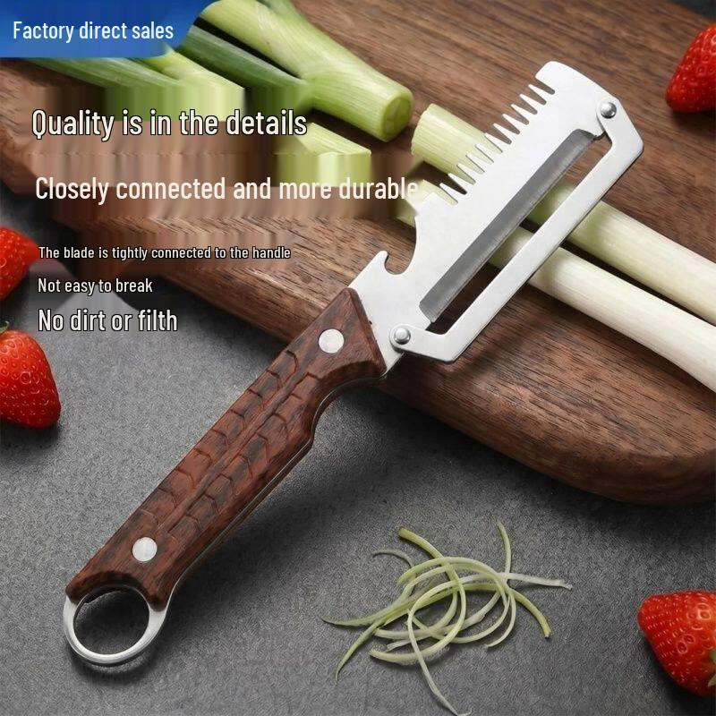 3-in-1 Stainless Steel Peeler, Shredder, Scallion Cutter, Grater & Bottle Opener for Home Kitchen.