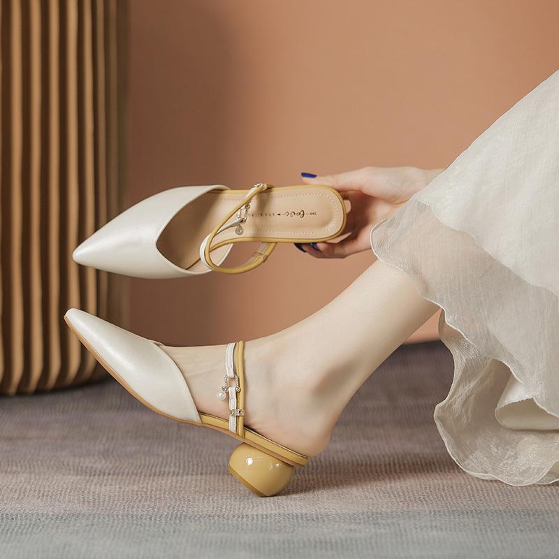 

Leather flat for Huizhou women s shoes heels high heels cool slippers summer wear new rear empty sandals women 34 абрикосовый