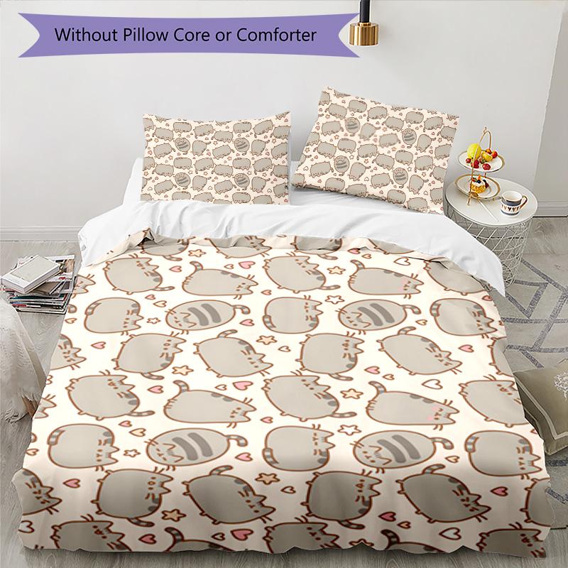 3pcs Pusheeen Design Cover Set - HD Printed Bedding with 1 Cover and 2 Pillowcases - Perfect for Home and Dorm Decor