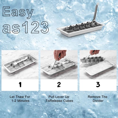 Lyanny Stainless Steel Ice Maker with Lever, 2-in-1 Stainless Steel Ice Maker and Ice Cracker, 18-Slot Ice Tray for Freezing, Metal Ice Cubes, Metal I