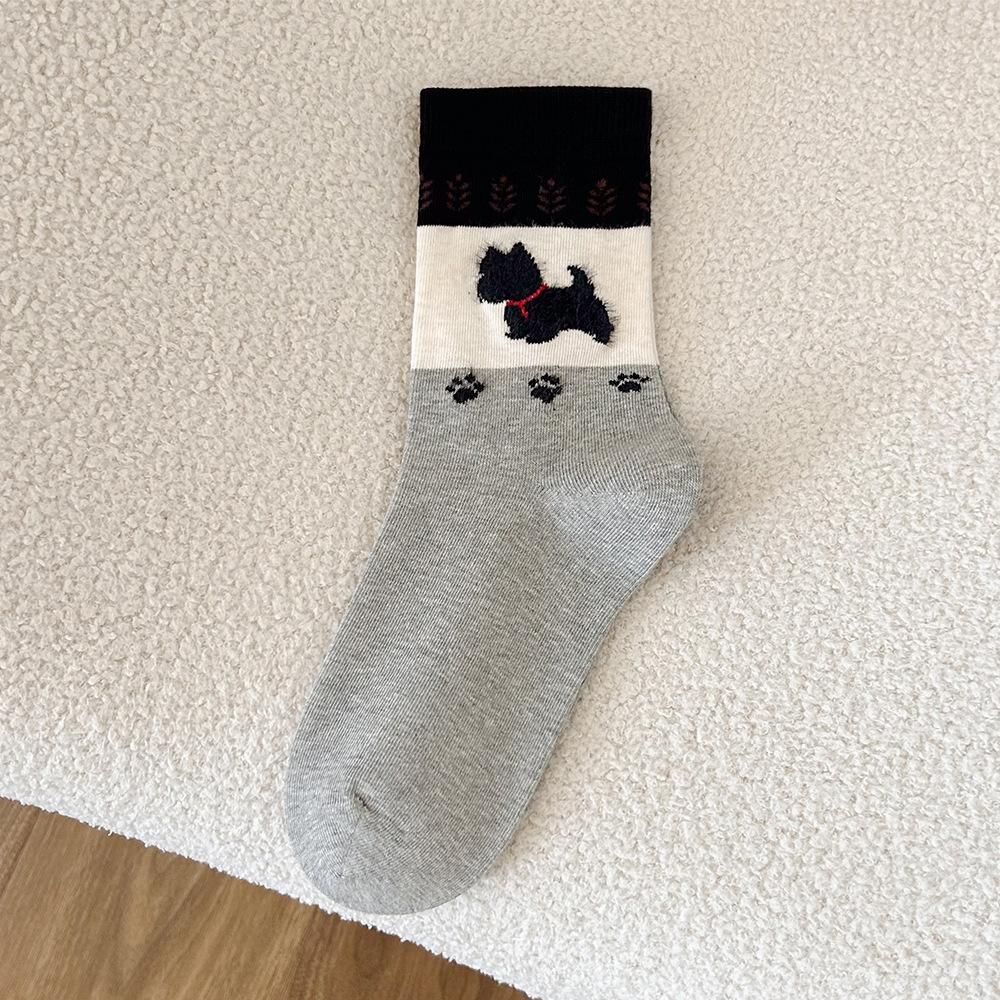 Retro Fair Island Puppy Socks, Women's Mid-calf Socks, Versatile for Spring and Autumn, Plush and Cute Pile Socks, Long Socks