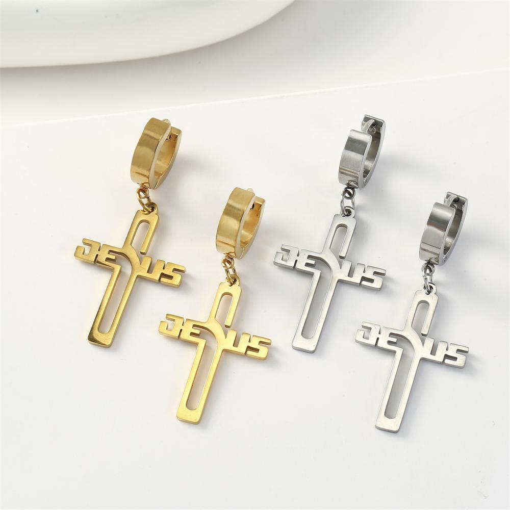 Cazador Punk Jesus Cross Drop Earrings for Men Women Christian Religious Stainless Steel Earrings Jewelry Mother's Day Gift