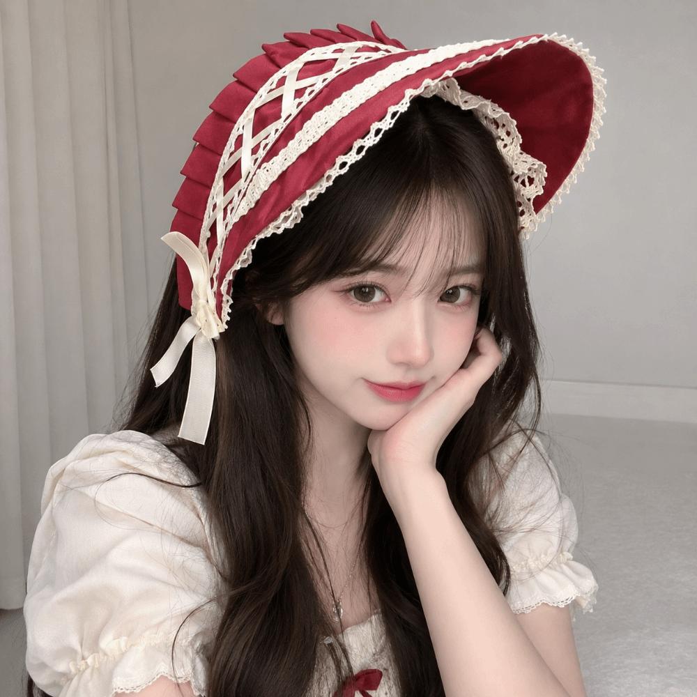 Ruffle Lolita Bonnet Cap Pastorale Style Lace Hat Victorian Headpiece Halloween Costume
